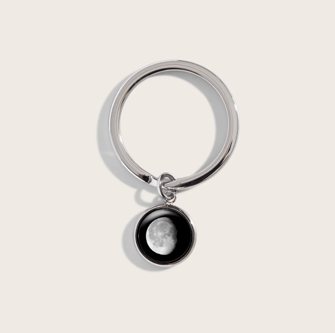 Moon Memory Key Chain in Black and Stainless Steel