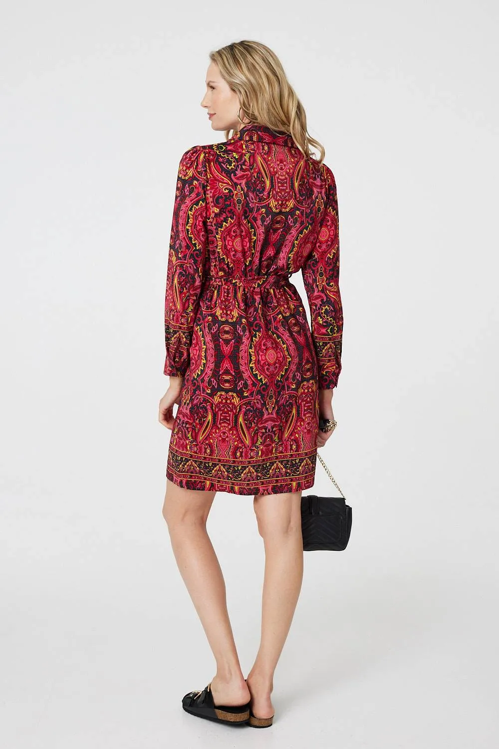 Mosaic Print Long Sleeve Short Shirt Dress