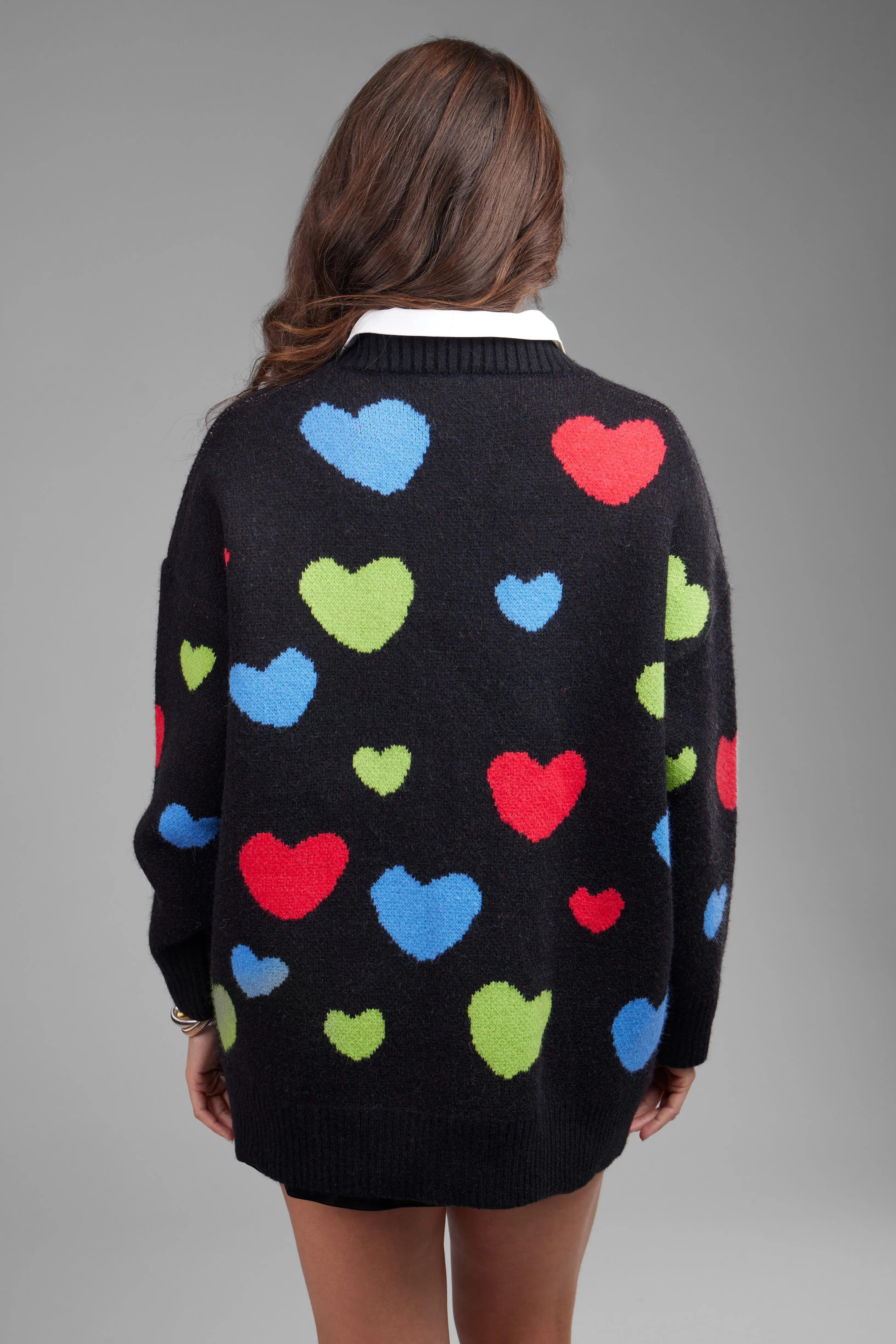 Multicolored Heart Buttoned Cardigan