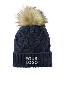 New Era Faux Fur Pom Beanies, Deep Navy