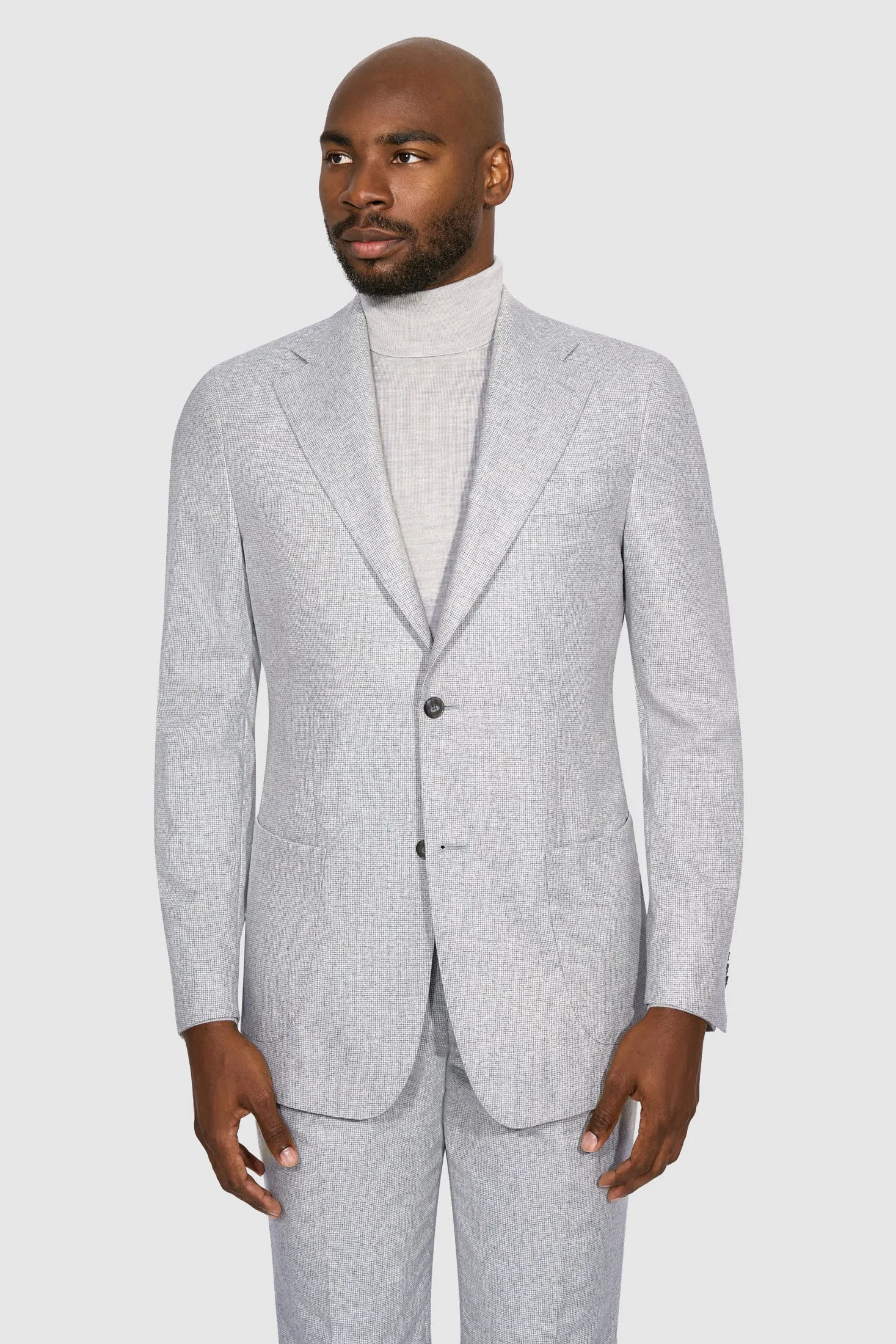 New SUITREVIEW Elmhurst Gray Houndstooth Wool and Cashmere Suit - Size 40L