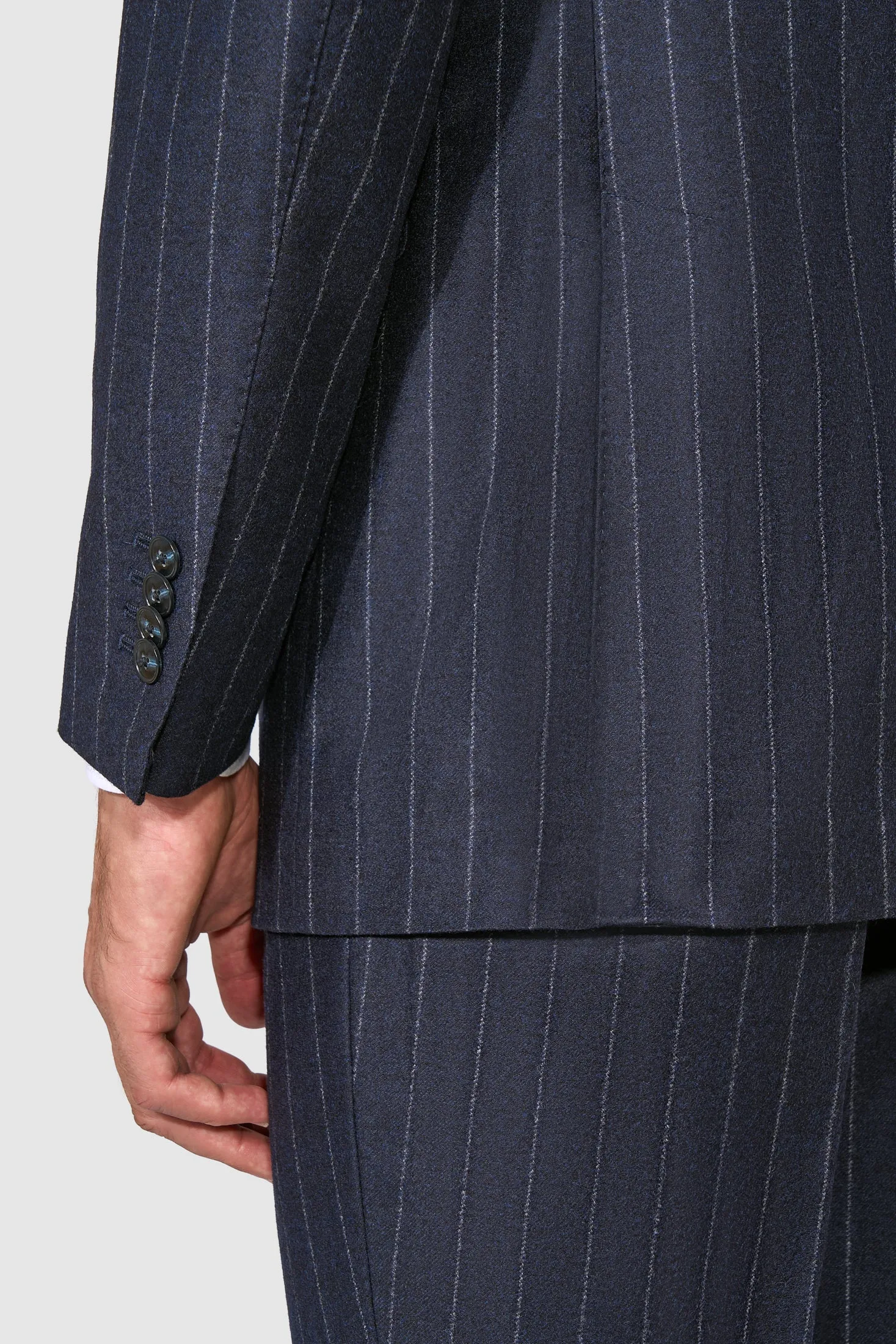 New SUITREVIEW Elmhurst Navy Chalkstripe Wool and Cashmere Loro Piana Suit - Size 48L (Waist Size 40)