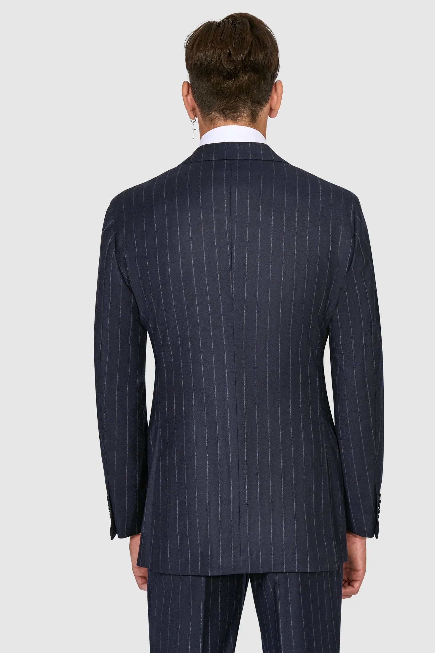 New SUITREVIEW Elmhurst Navy Chalkstripe Wool and Cashmere Loro Piana Suit - Size 48L (Waist Size 40)