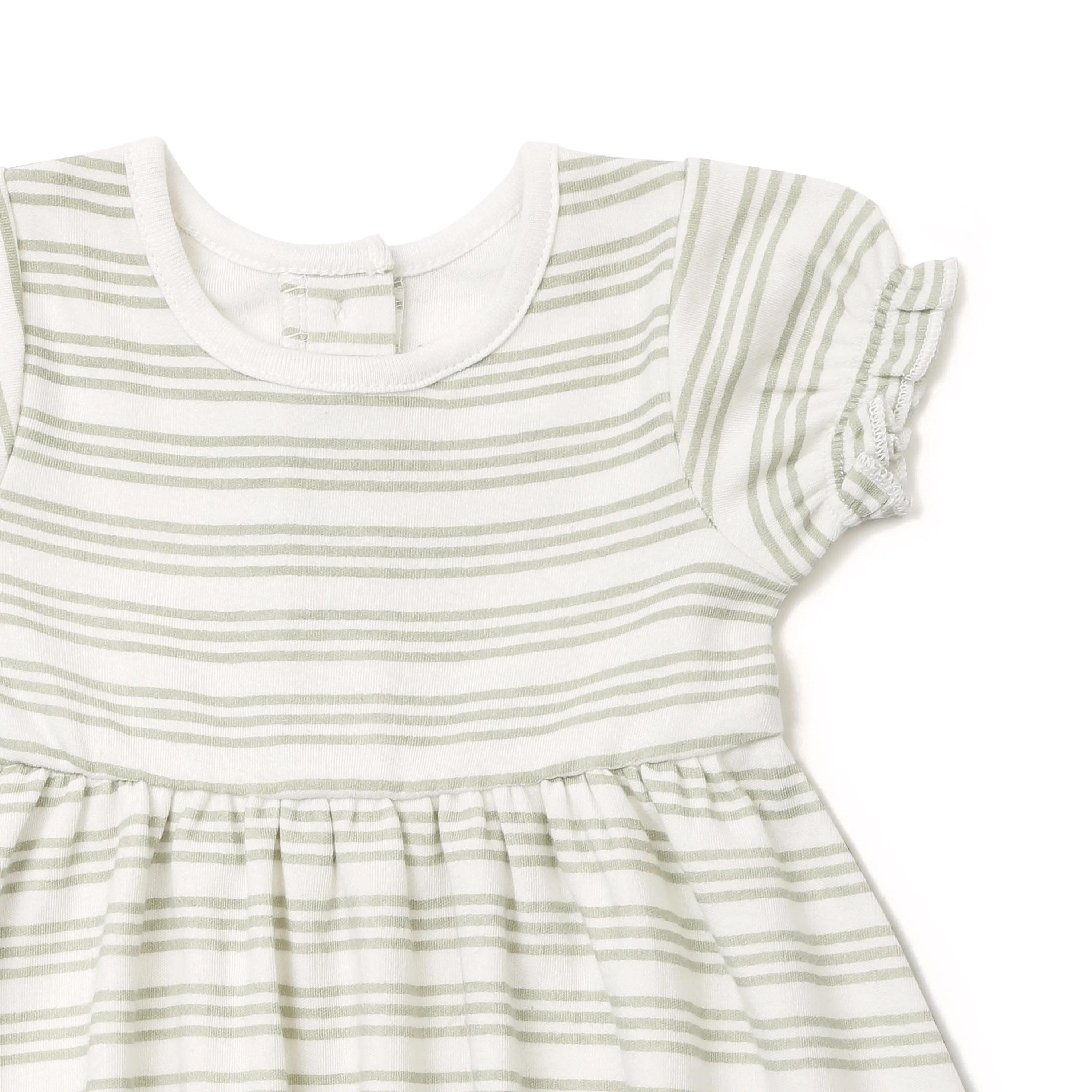 Organic Girls Puff Sleeve Dress - Foam Stripes