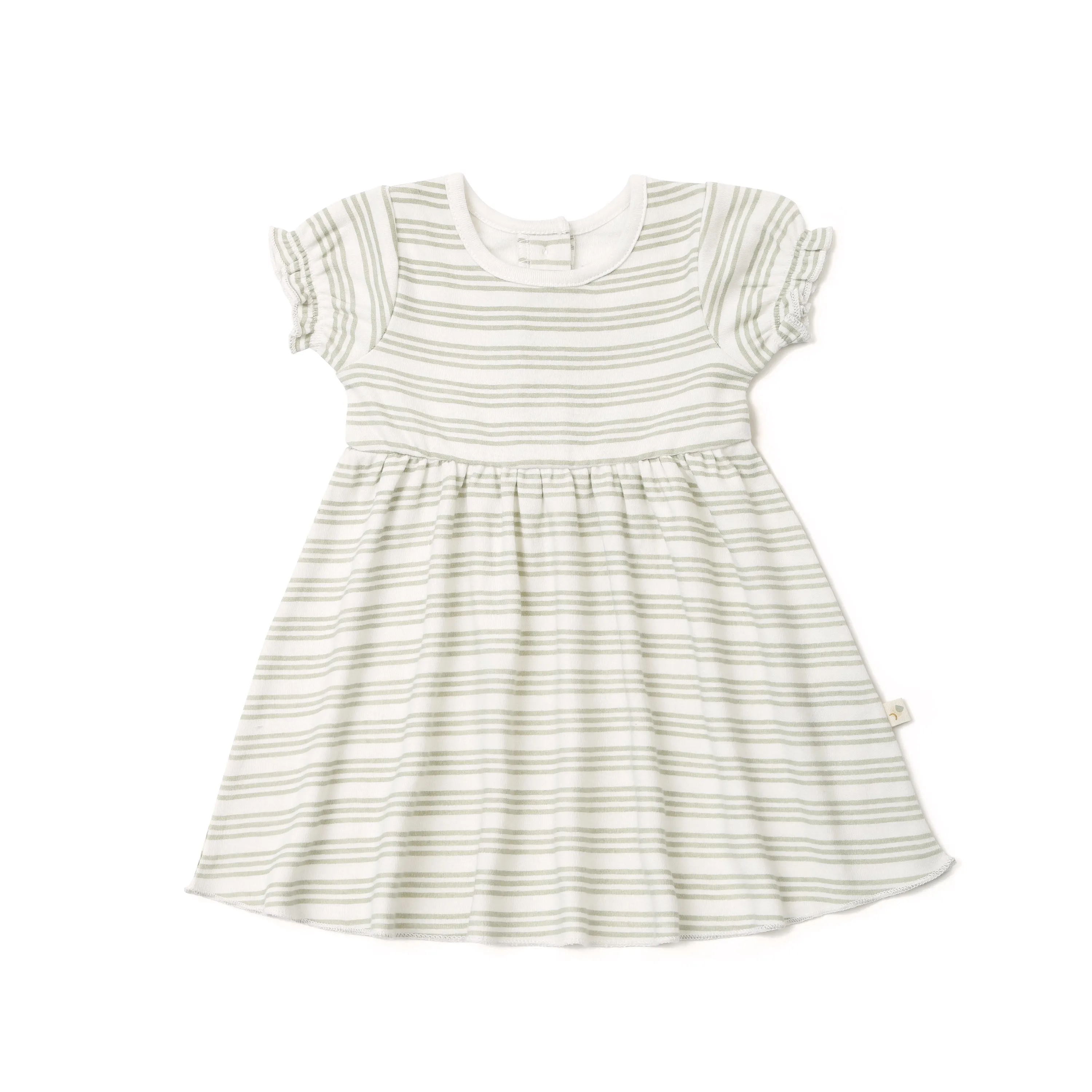 Organic Girls Puff Sleeve Dress - Foam Stripes