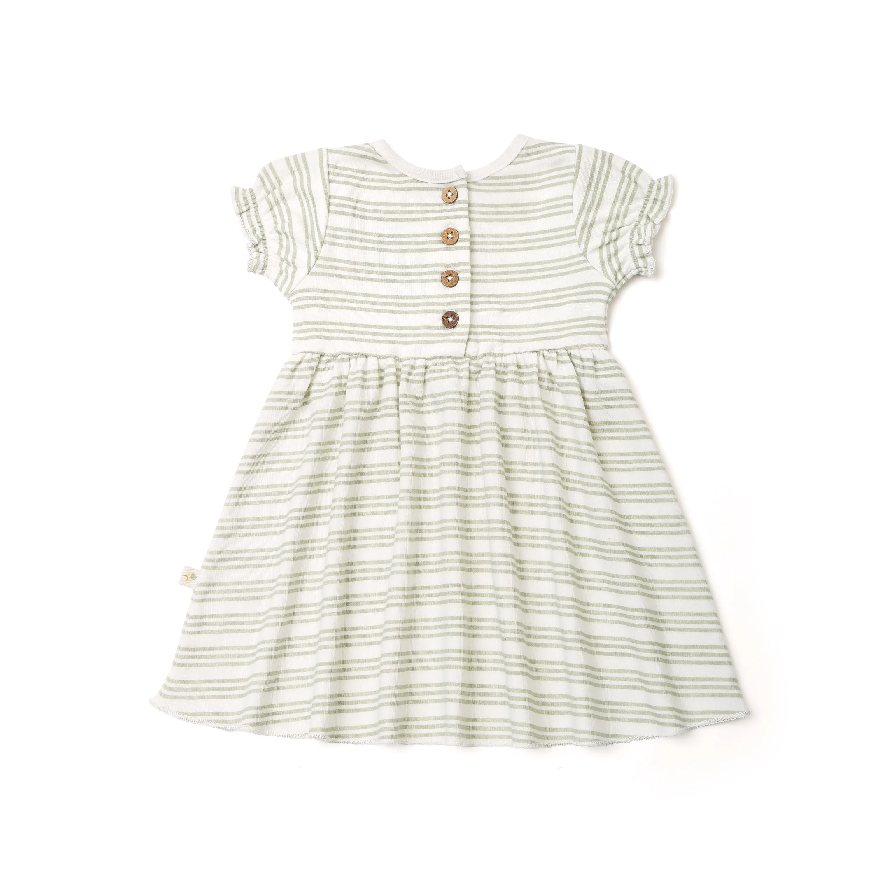 Organic Girls Puff Sleeve Dress - Foam Stripes