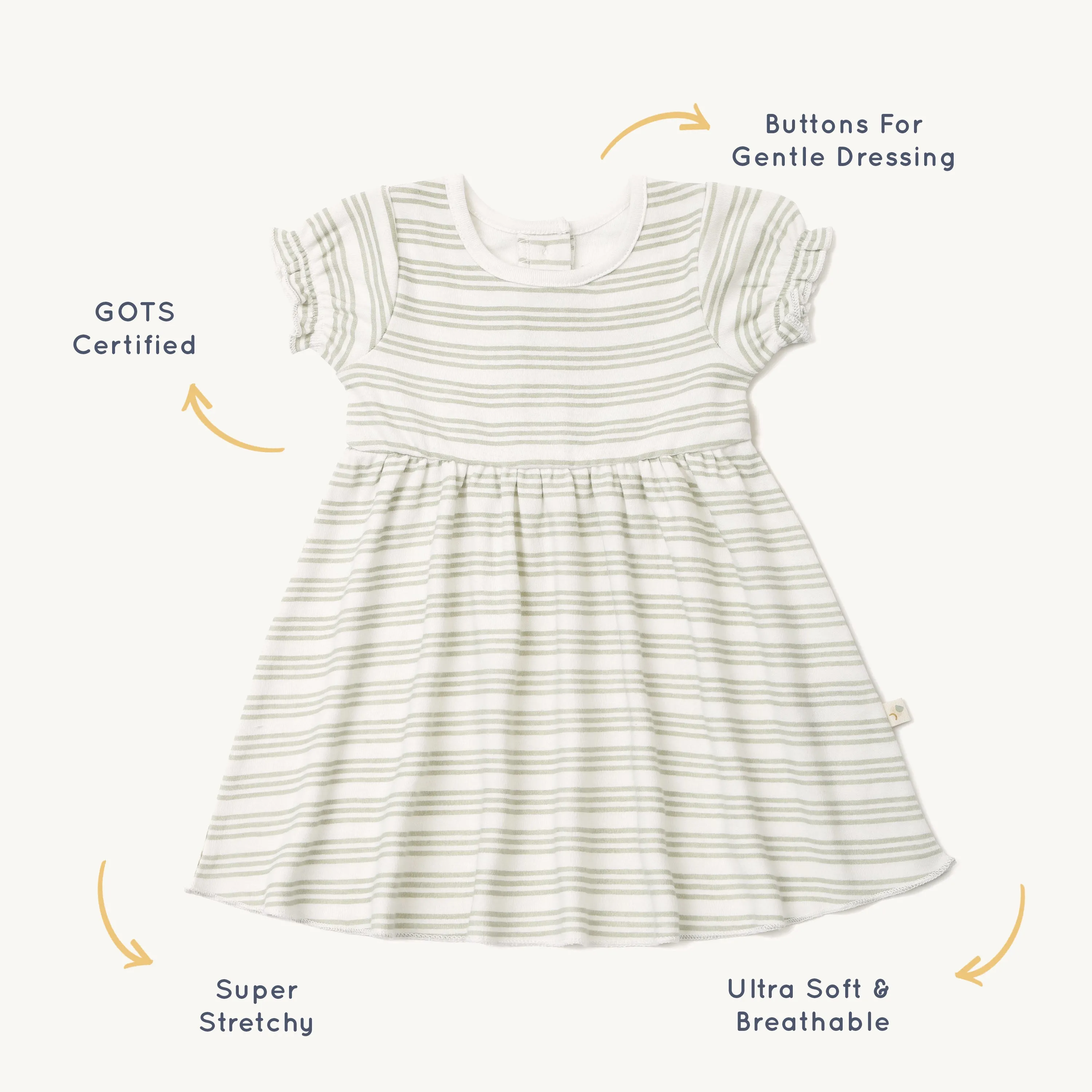 Organic Girls Puff Sleeve Dress - Foam Stripes