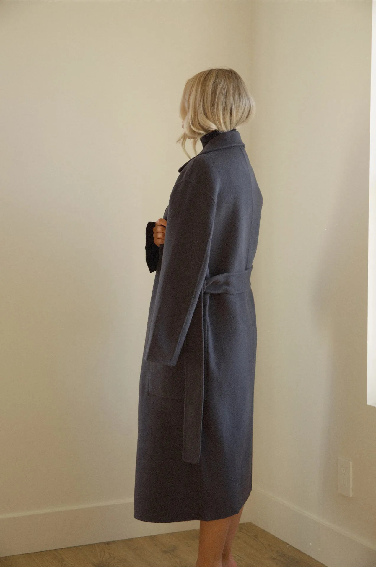 Oversized Belted Wool Coat - Black