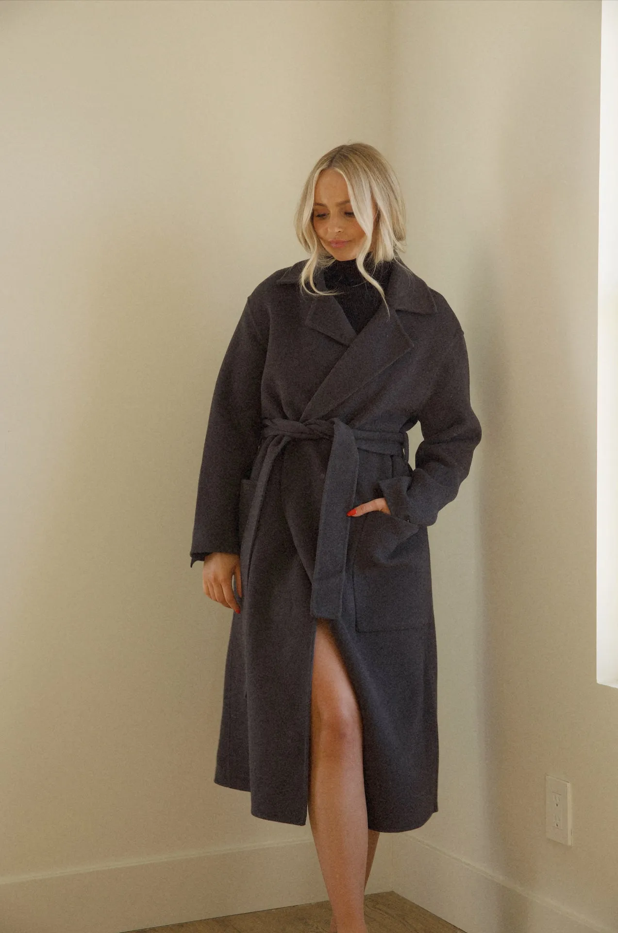 Oversized Belted Wool Coat - Black