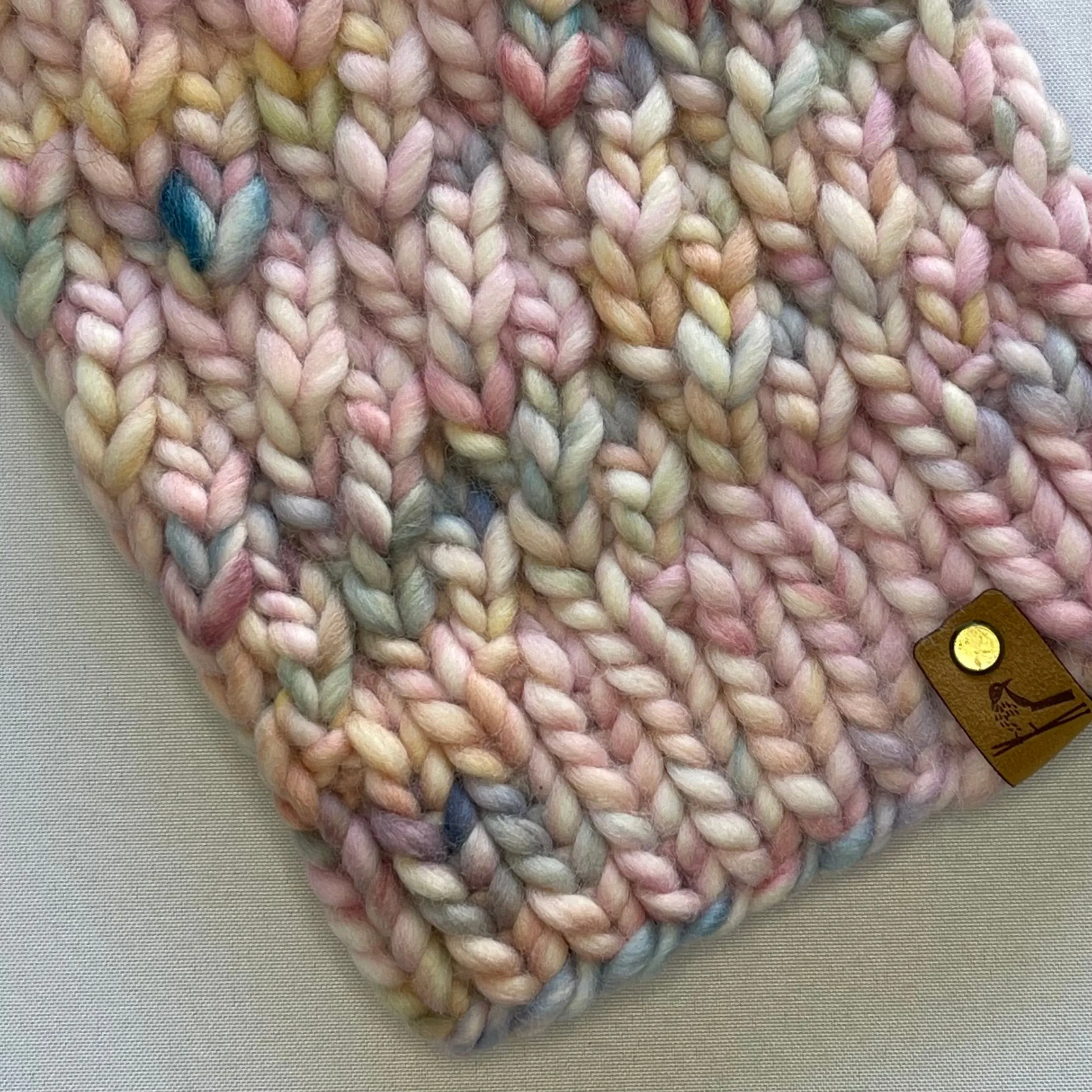 Pastel Rainbow Peruvian Wool Knit Hat with Faux Fur Pom Pom