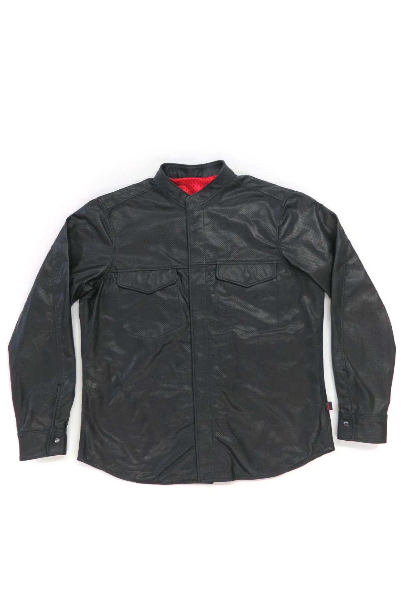 Perforated Long Sleeve Leather Shirt