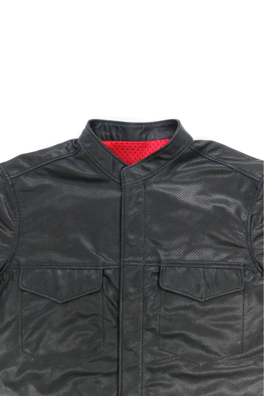 Perforated Long Sleeve Leather Shirt