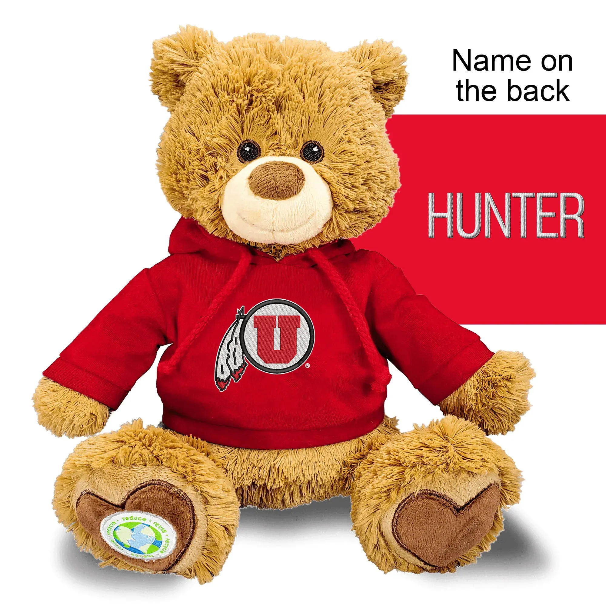 Personalized Utah Utes Circle and Feather 10" Plush Bear 2