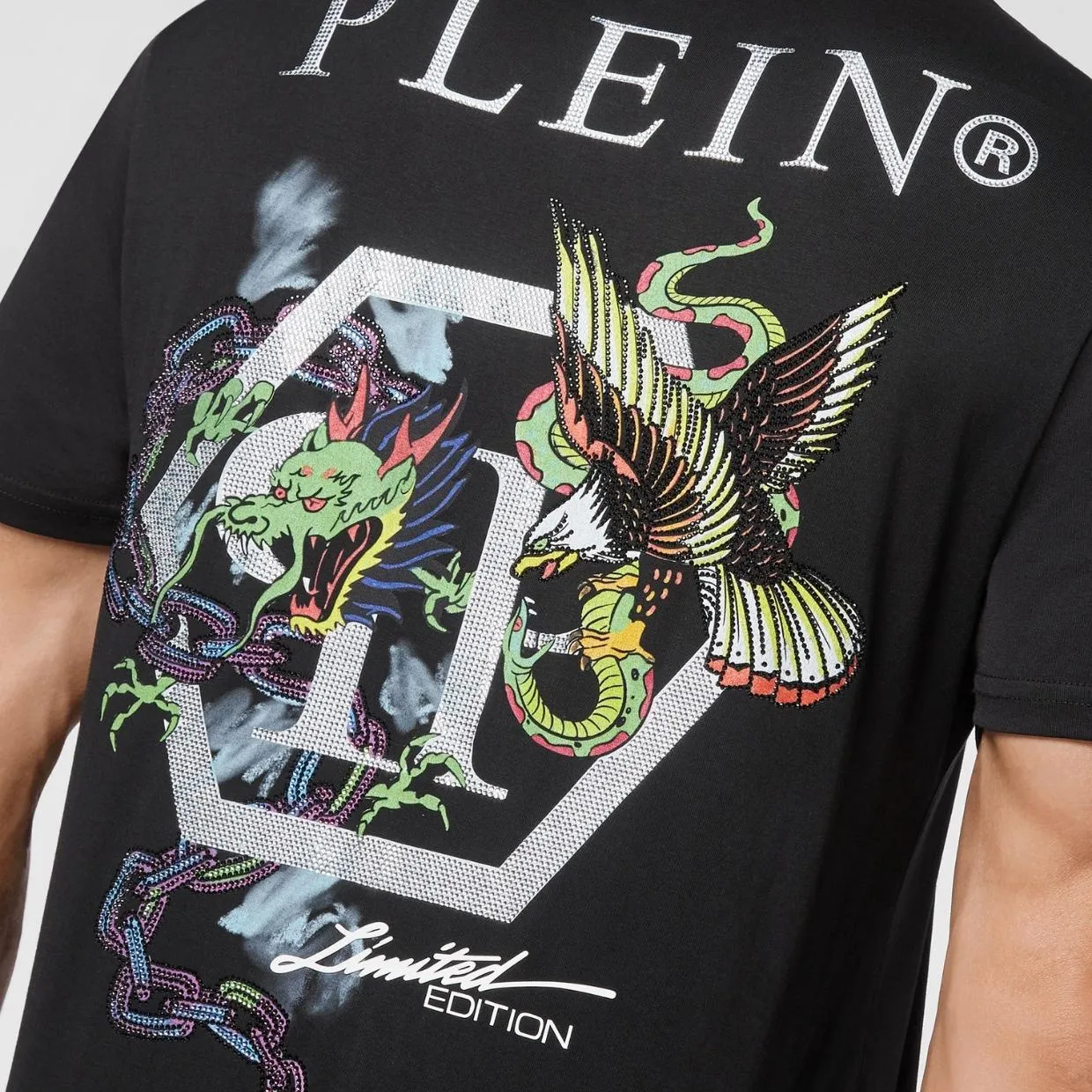 Philipp Plein Black SS Stones Gothic Plein T-Shirt