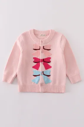 Pink bow tie cardigan sweater