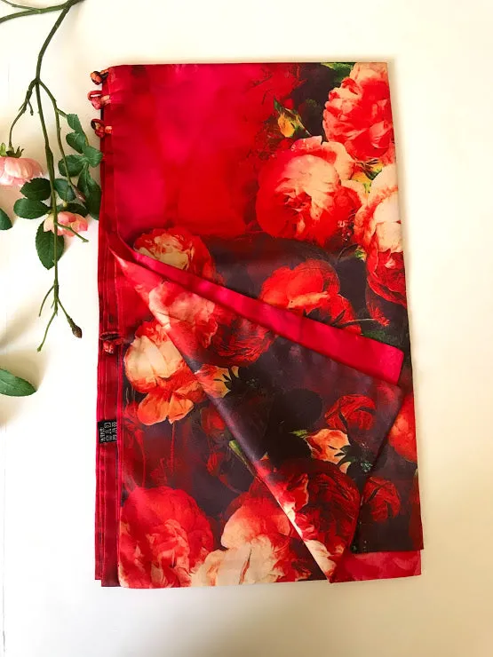 Pink floral 100% Silk Satin smooth soft Long double fabric  Scarf with buttons