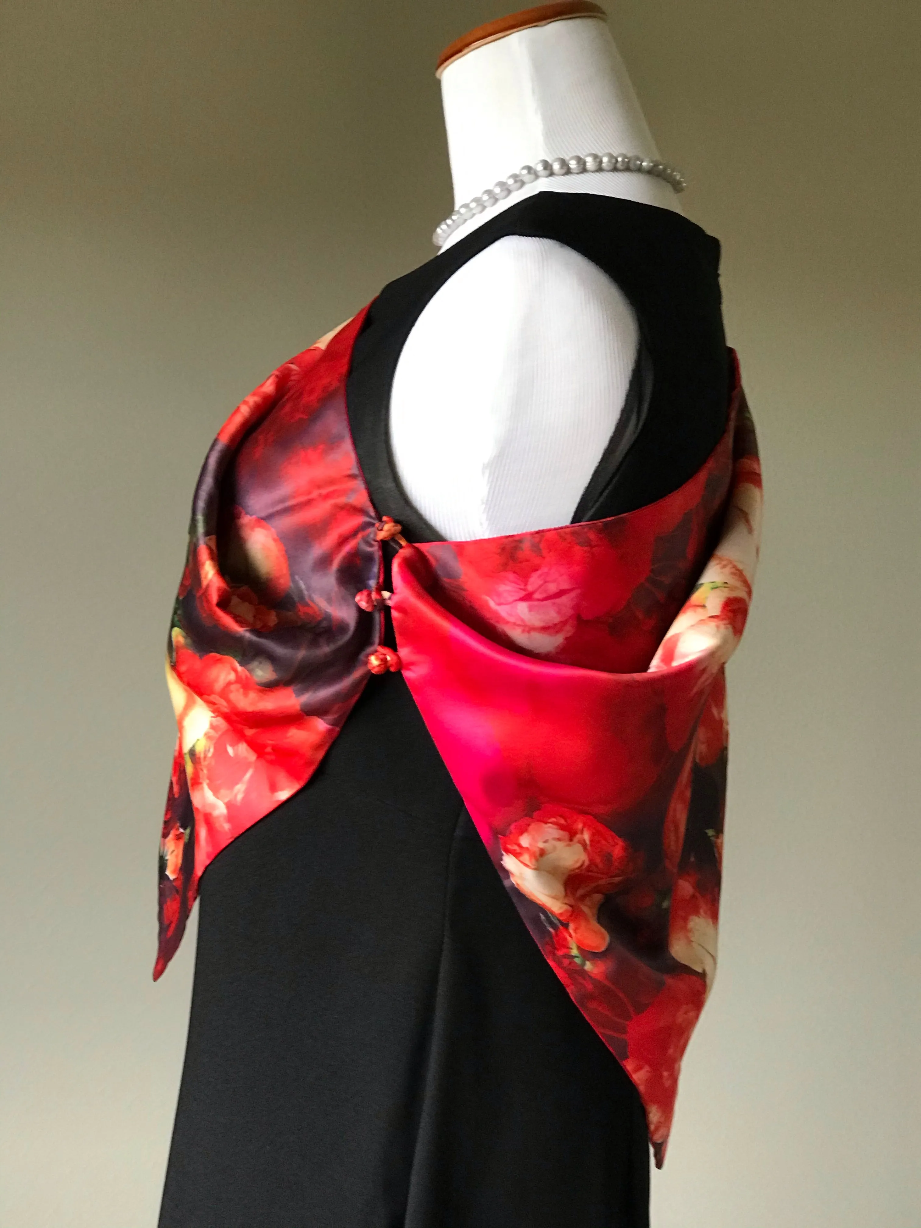 Pink floral 100% Silk Satin smooth soft Long double fabric  Scarf with buttons