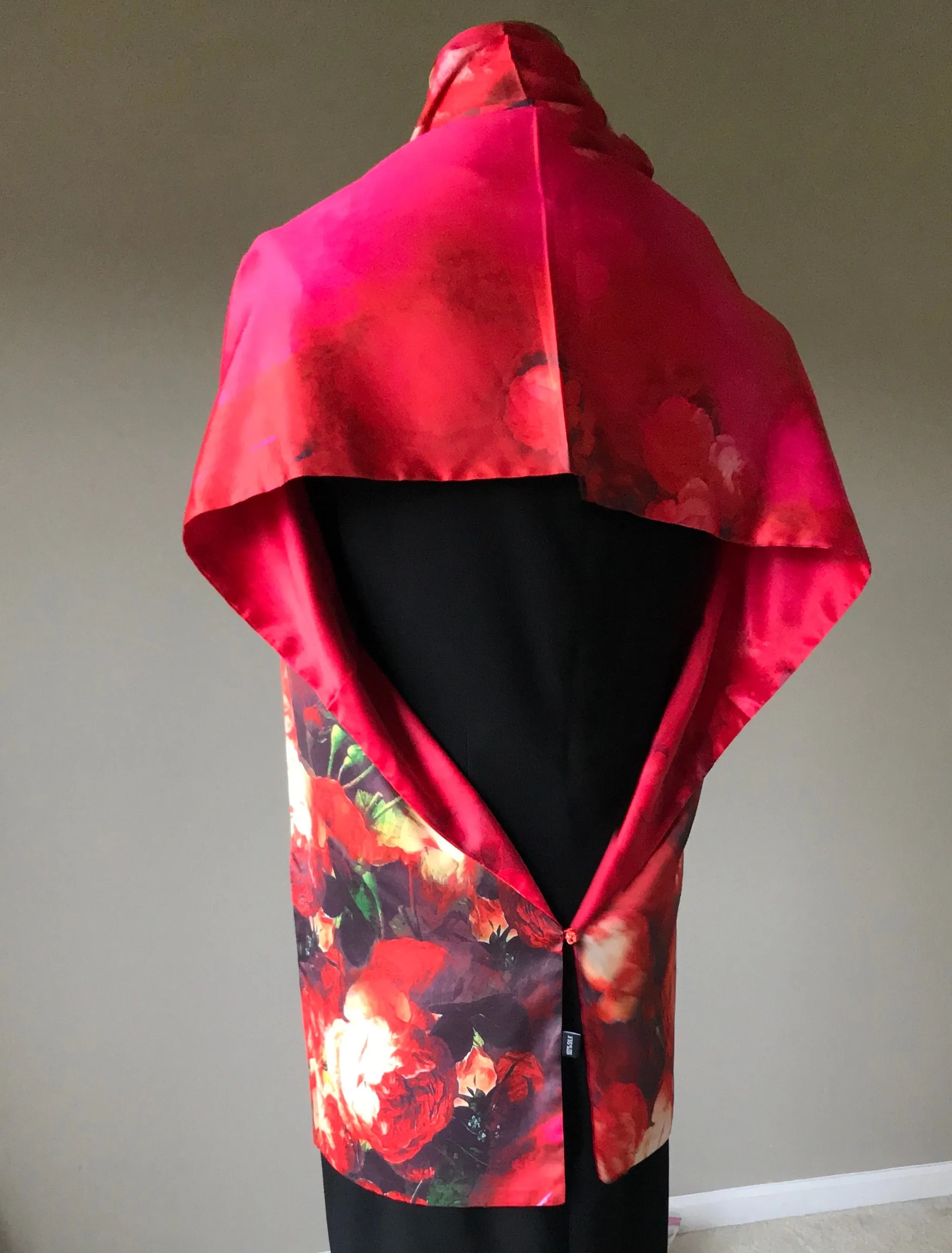 Pink floral 100% Silk Satin smooth soft Long double fabric  Scarf with buttons