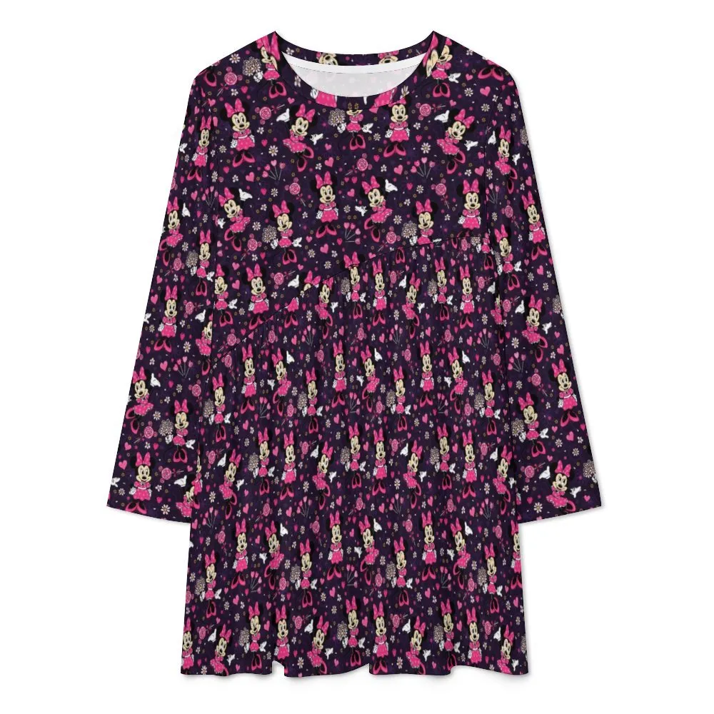 Pink Minnie Long Sleeve Patchwork T-shirt Dress