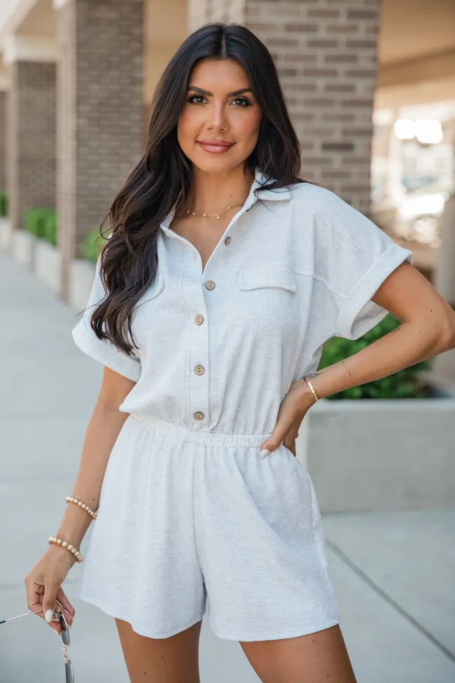 Plain As Day Grey Button Up Collared Romper