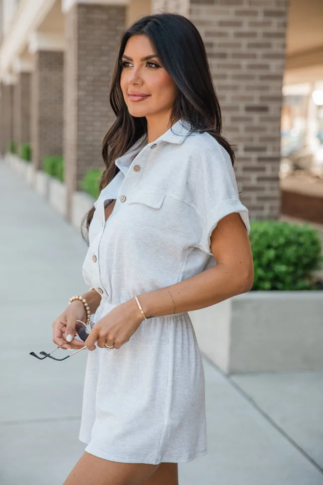 Plain As Day Grey Button Up Collared Romper