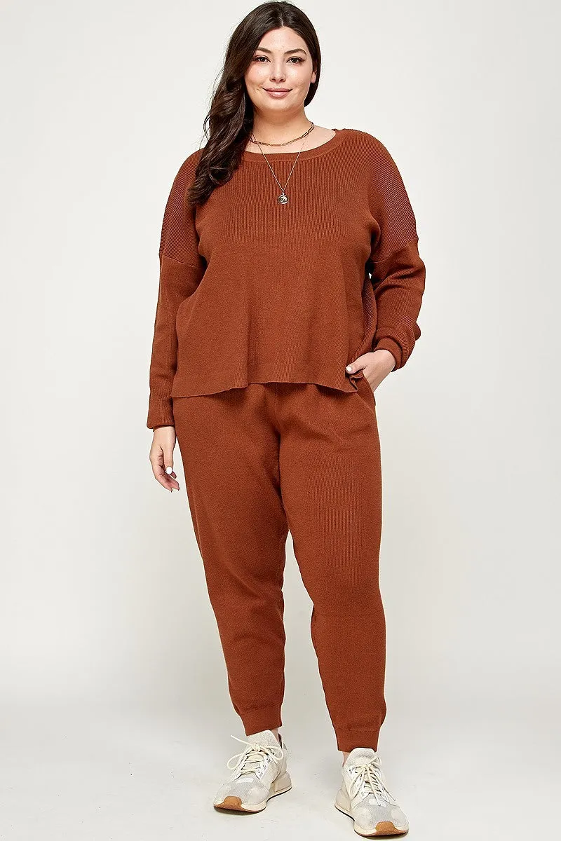 Plus Size Sweater Knit Top And Pant Set