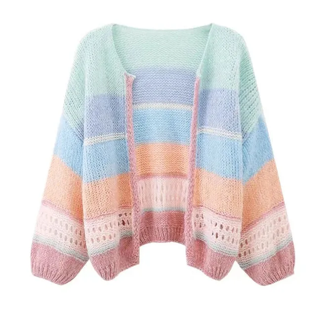 Pre Order:  Casual Rainbow Loose Knitted Cardigan