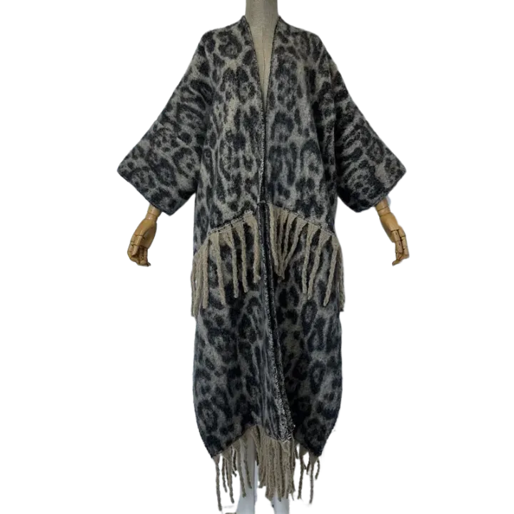 Pre Order:  Chic Leopard Fringe Tassel Cardigan - WINI