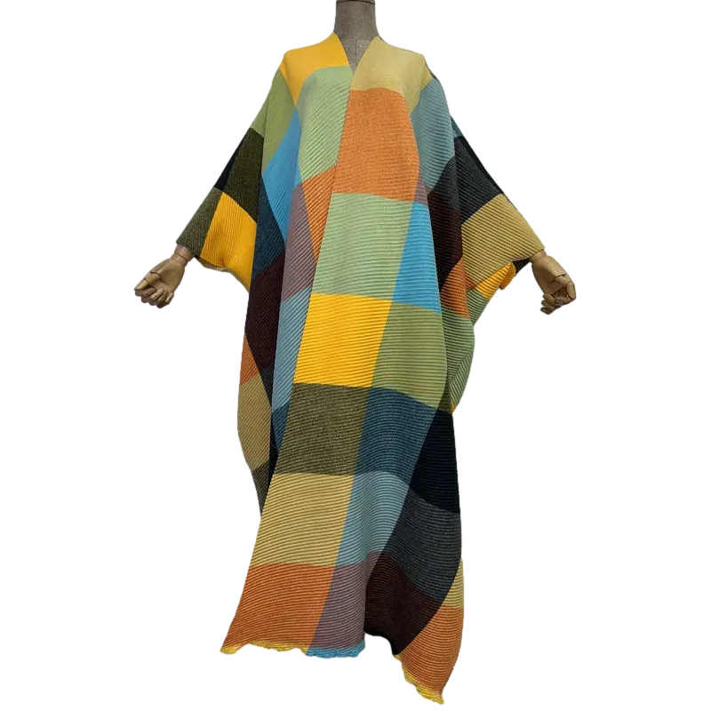 Pre Order:  Colorful Plaid Knitted Maxi Cardigan - WINI