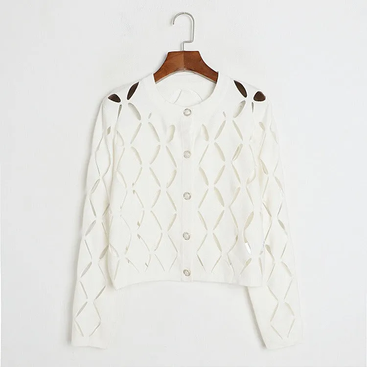 Pre Order:  Solid Hollow Out Knitting Cardigan