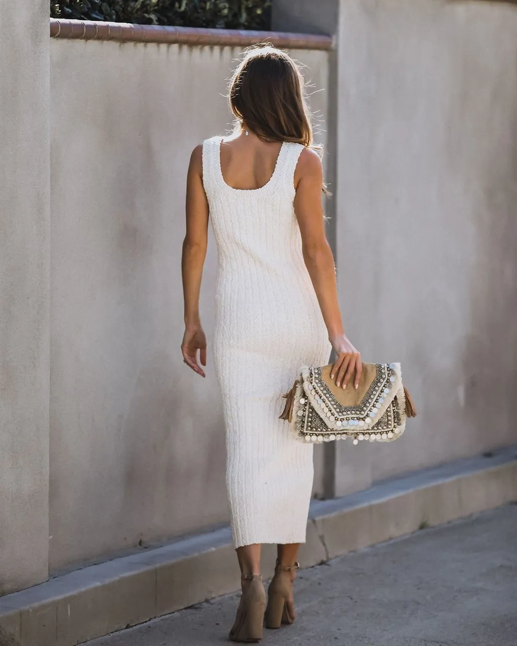 PREORDER - Desert Moon Cotton Ribbed Midi Dress - Oatmeal