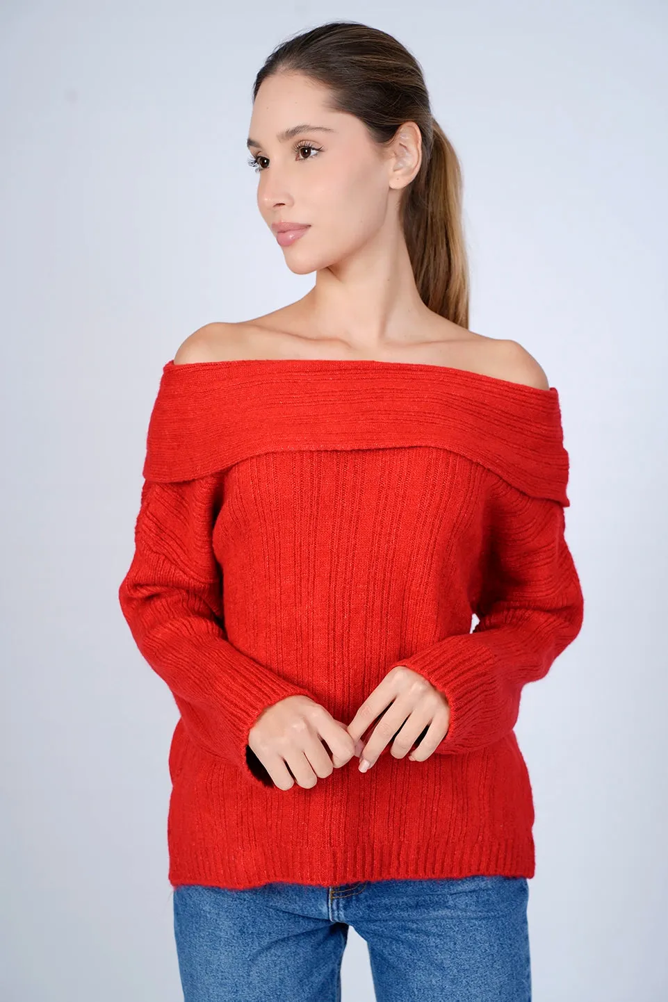 Red Off Shoulder Sweater