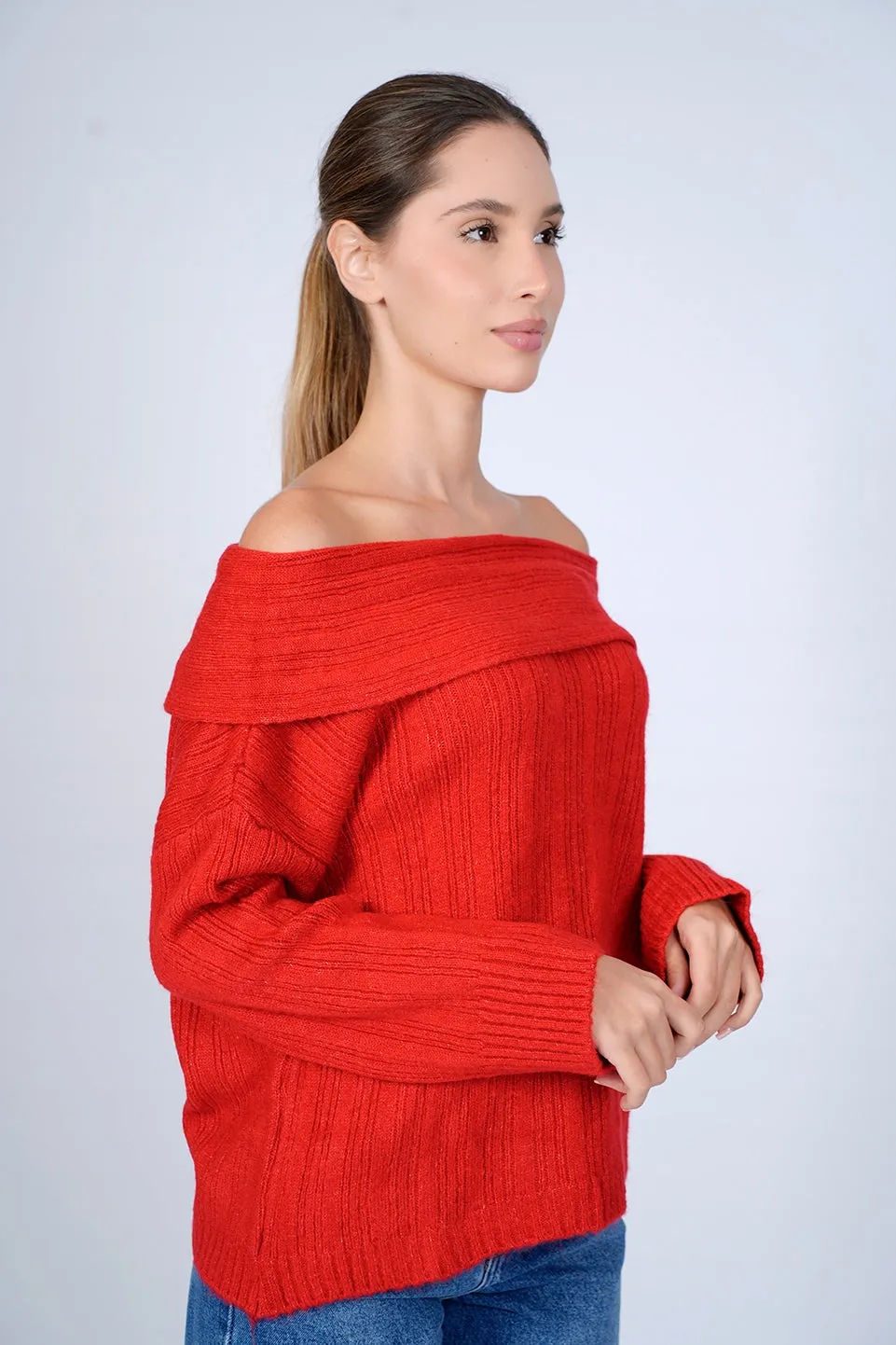 Red Off Shoulder Sweater