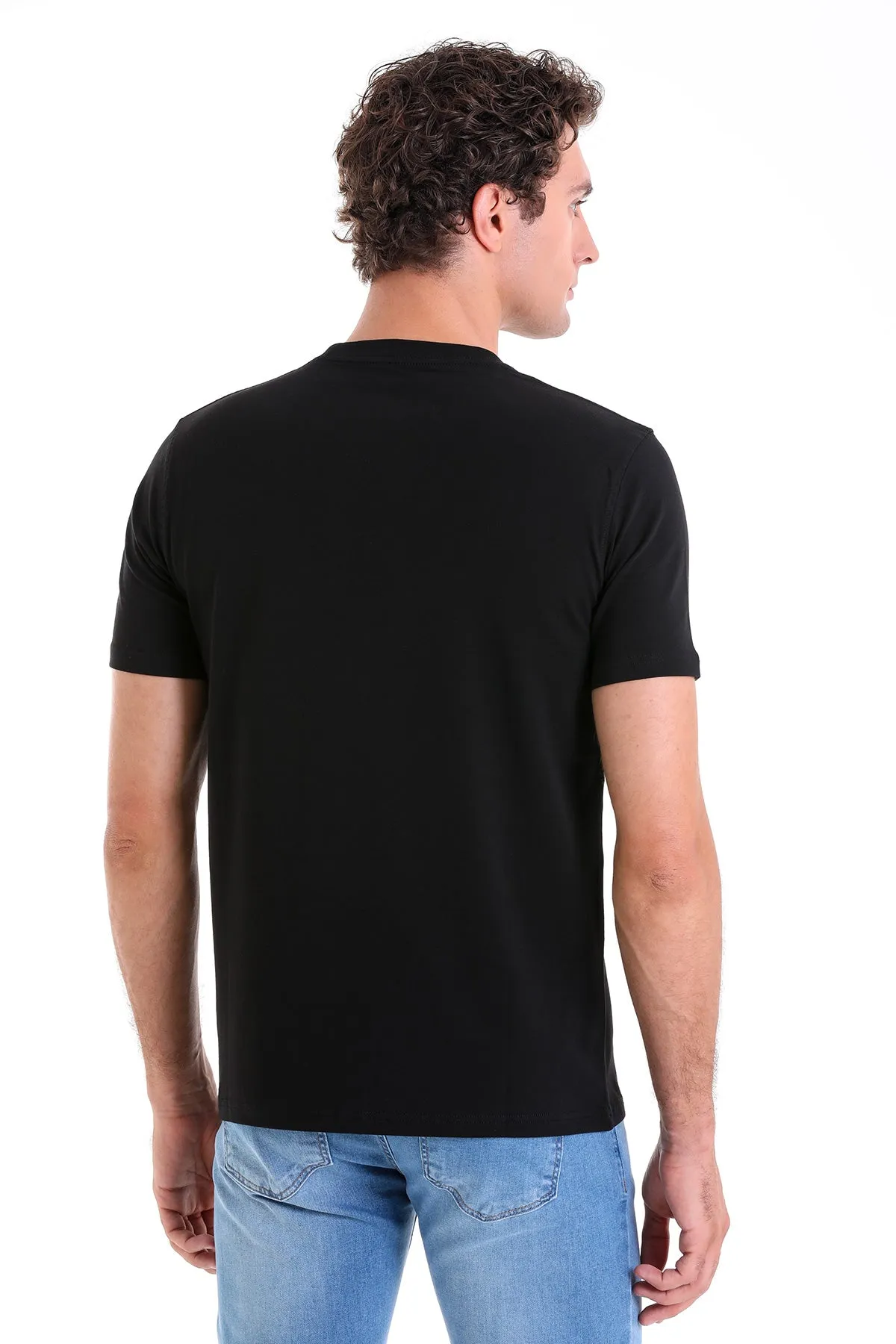 Regular Fit Cotton Blend Black Crewneck T-Shirt