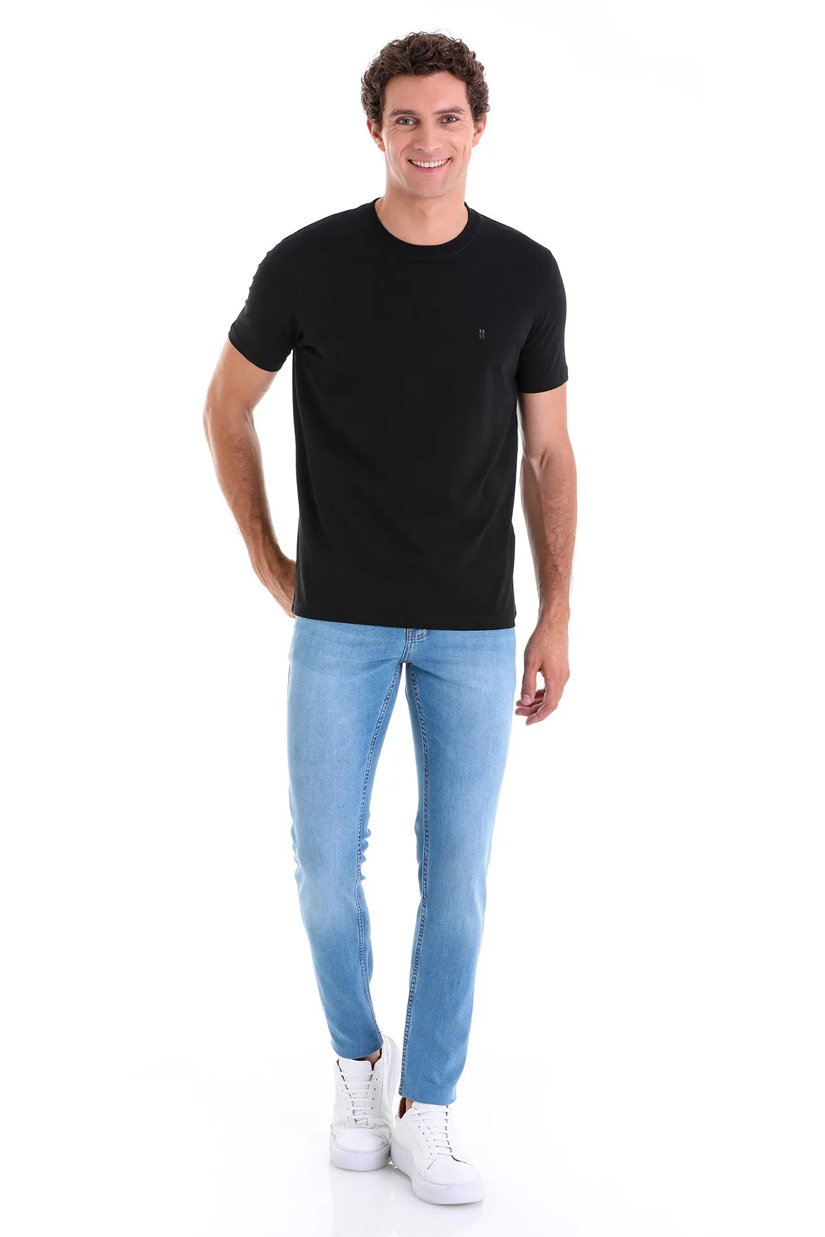 Regular Fit Cotton Blend Black Crewneck T-Shirt