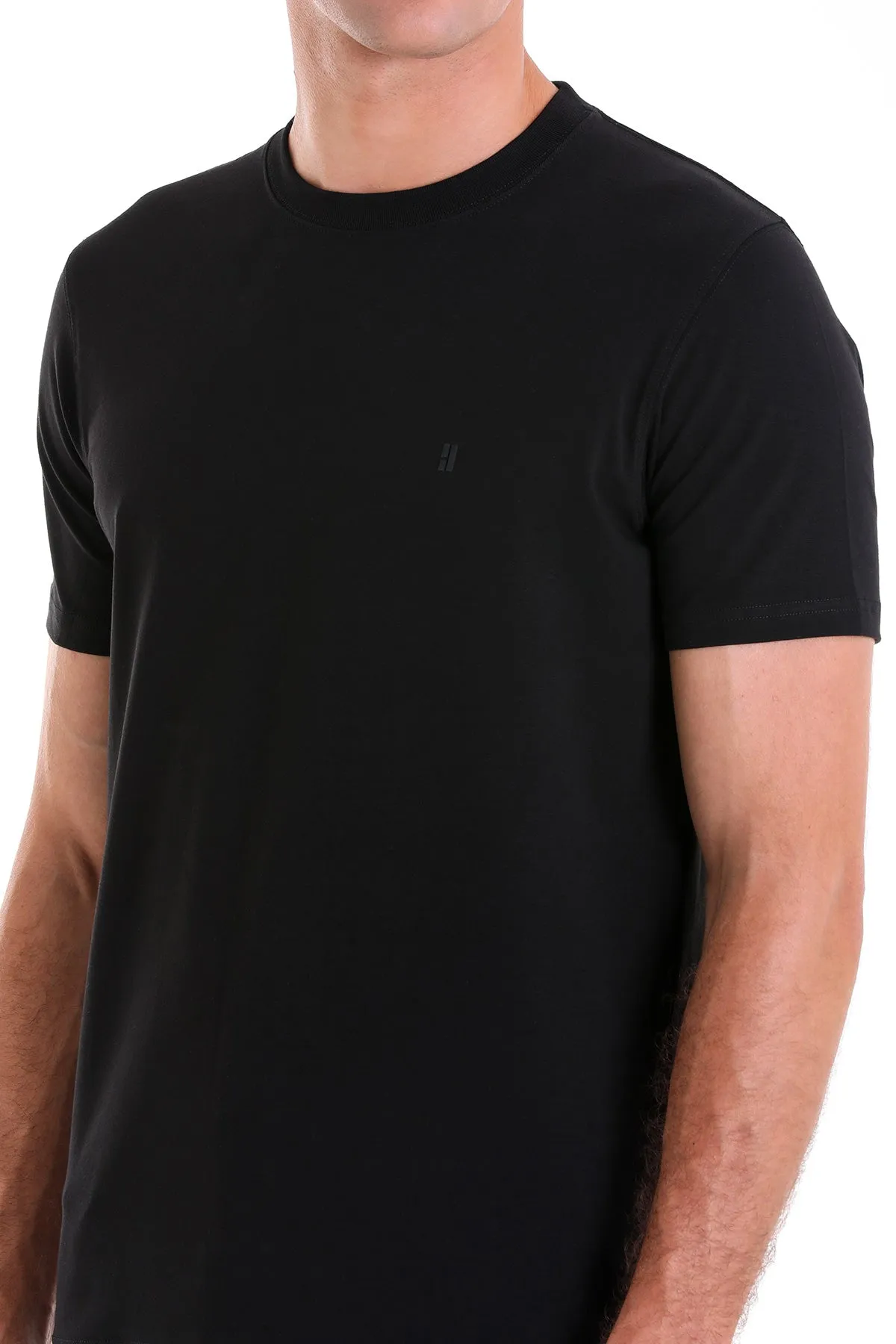 Regular Fit Cotton Blend Black Crewneck T-Shirt