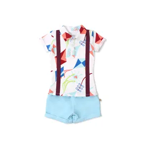 Road Trip Easyeo Suspenders Romper Shorts (White)