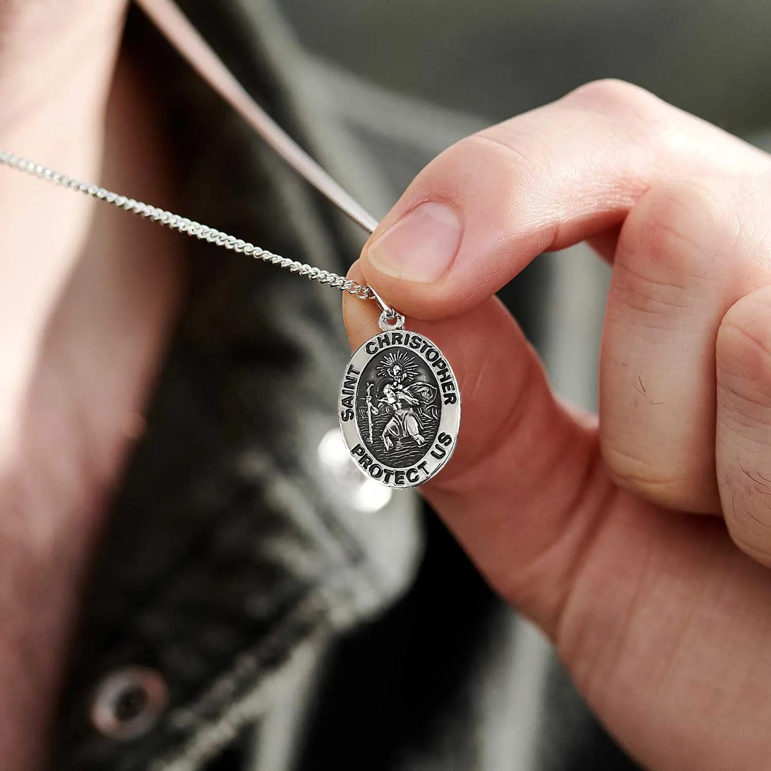 Saint Christopher Protect Us Personalised Silver Necklace