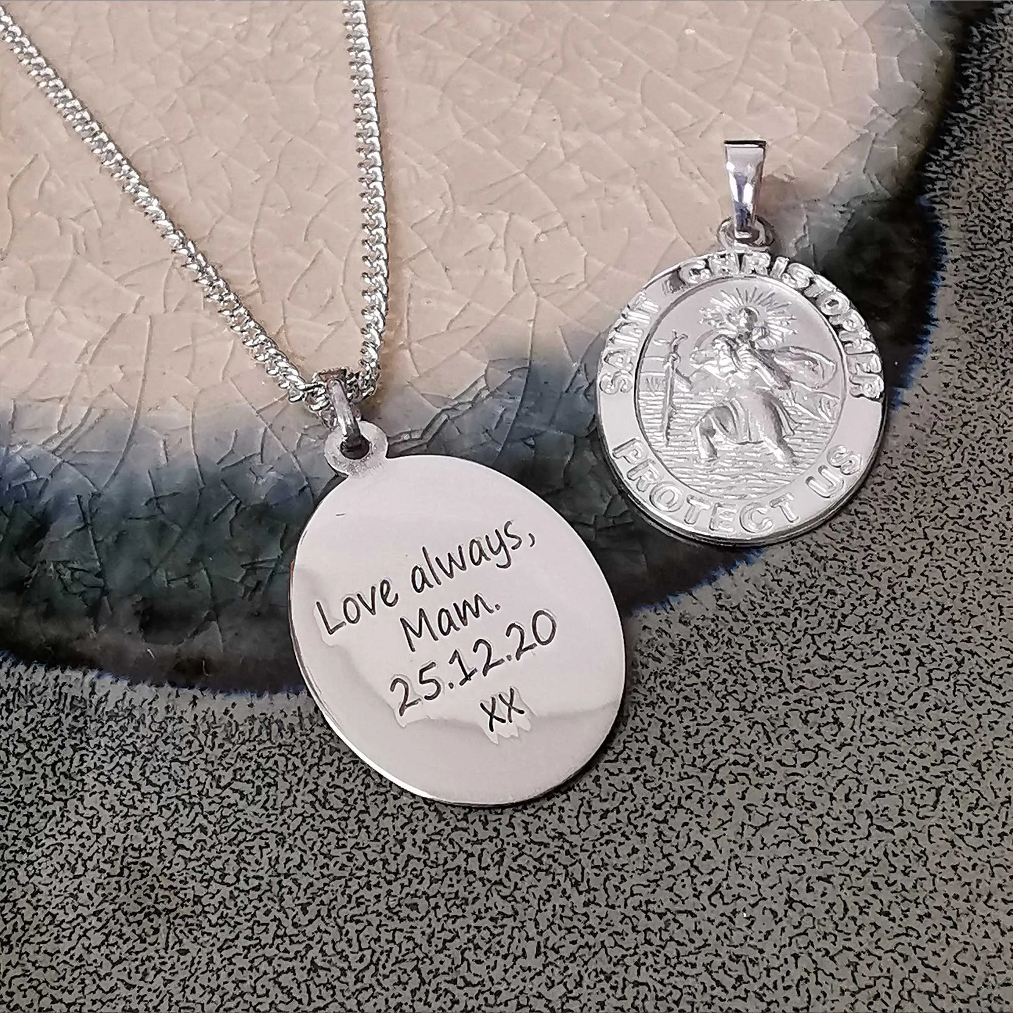 Saint Christopher Protect Us Personalised Silver Necklace