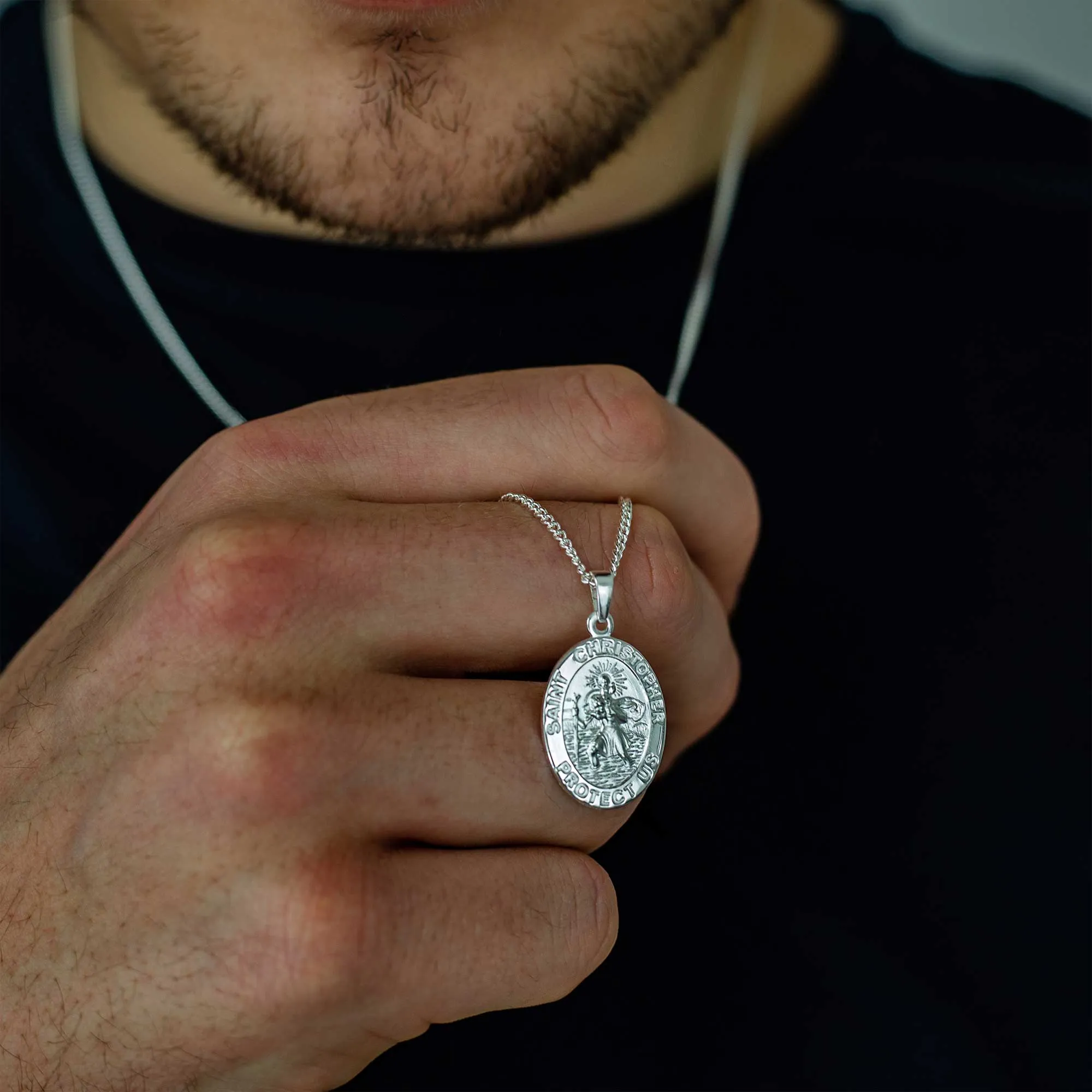 Saint Christopher Protect Us Personalised Silver Necklace