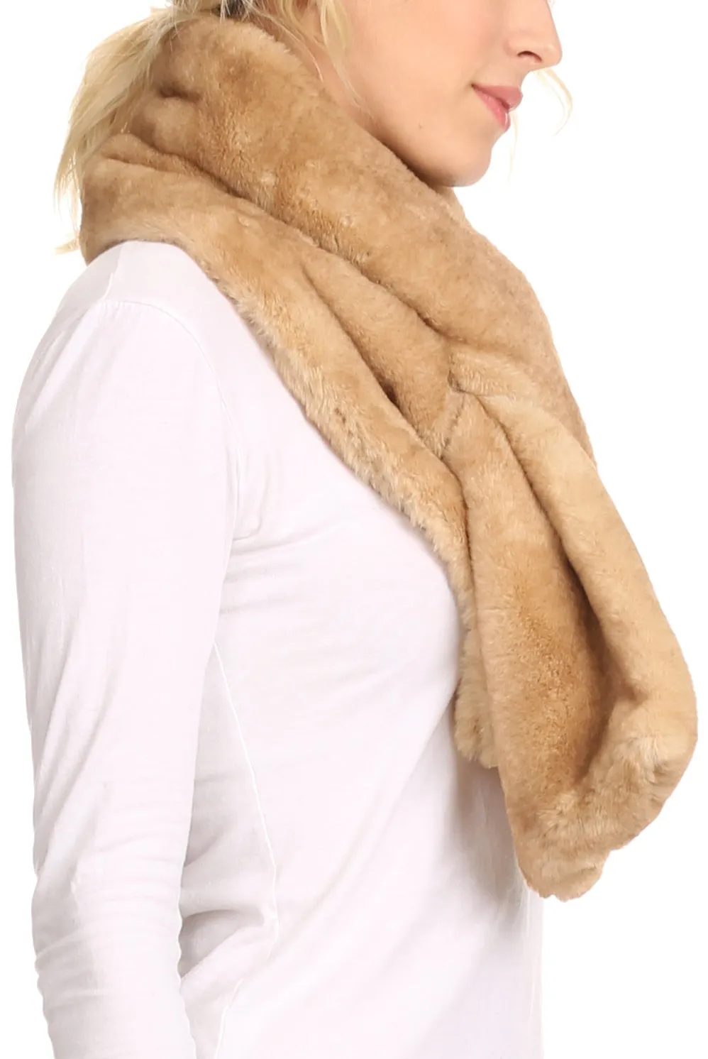 Sakkas Kiy Loophole Faux Fur Long Soft Warm Comfortable Textured Bow Scarf