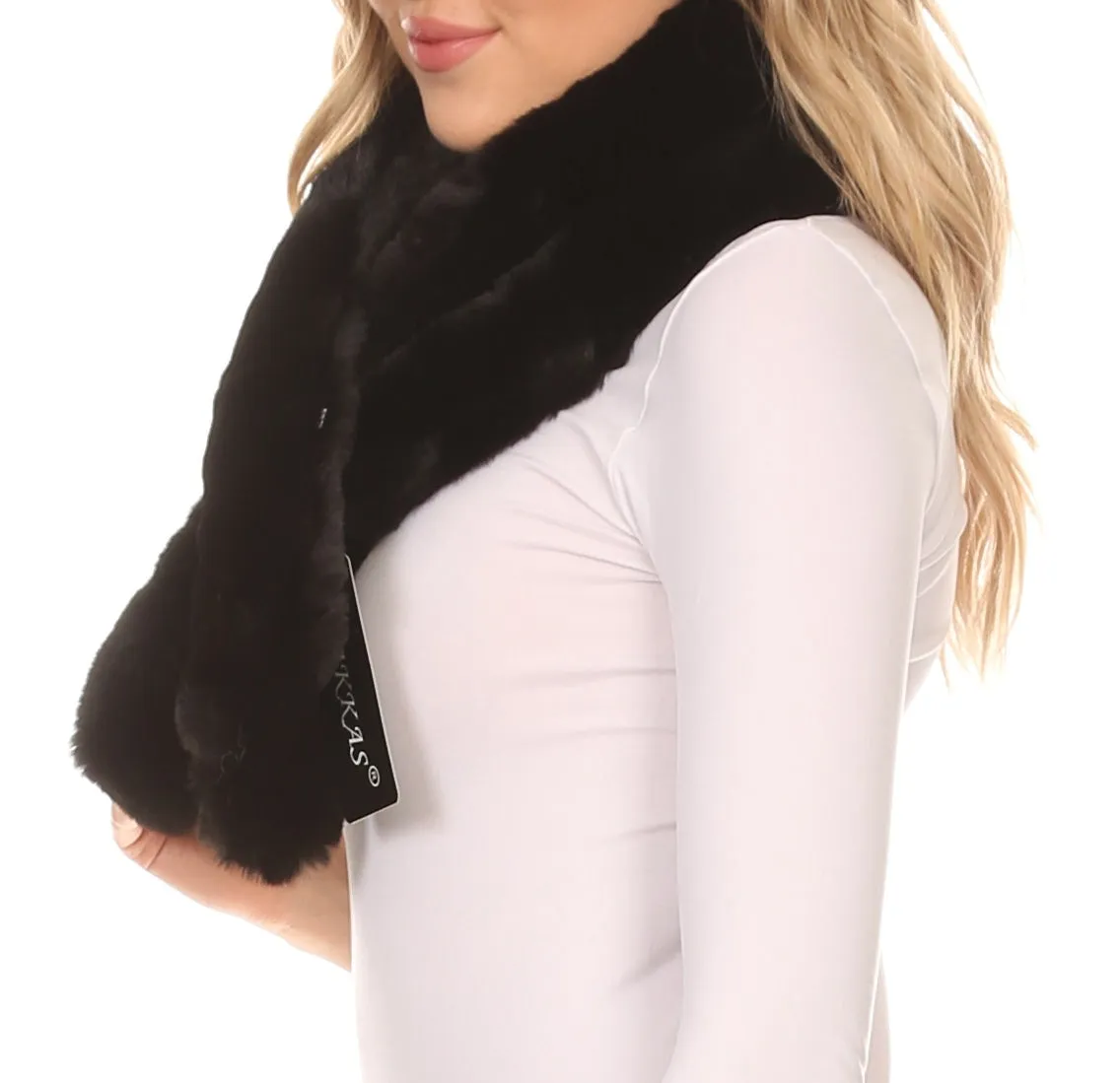 Sakkas Kiy Loophole Faux Fur Long Soft Warm Comfortable Textured Bow Scarf