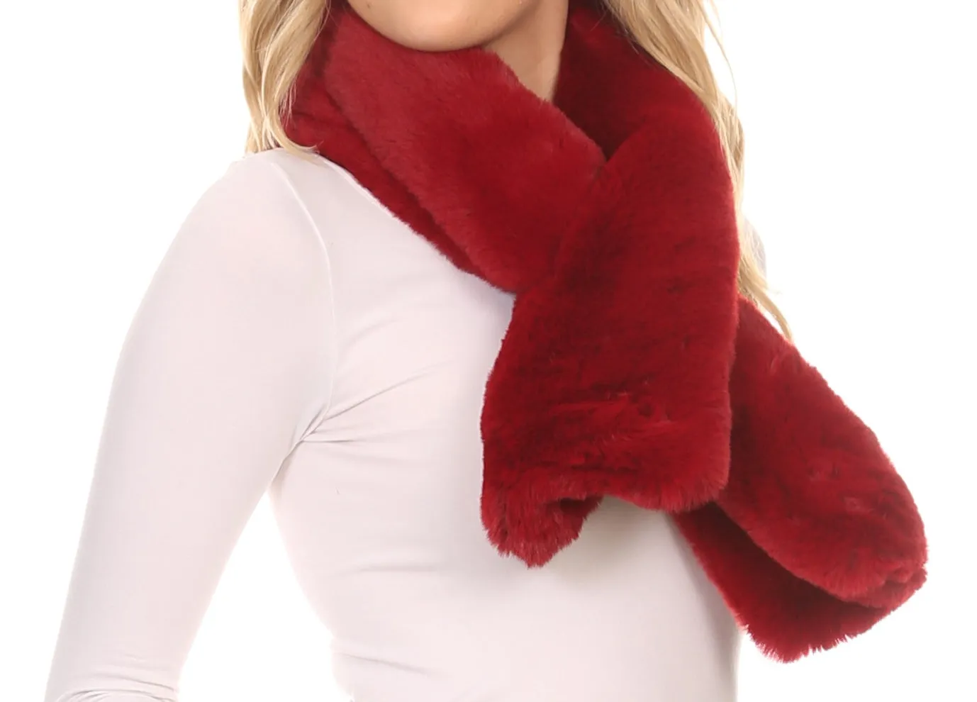 Sakkas Kiy Loophole Faux Fur Long Soft Warm Comfortable Textured Bow Scarf