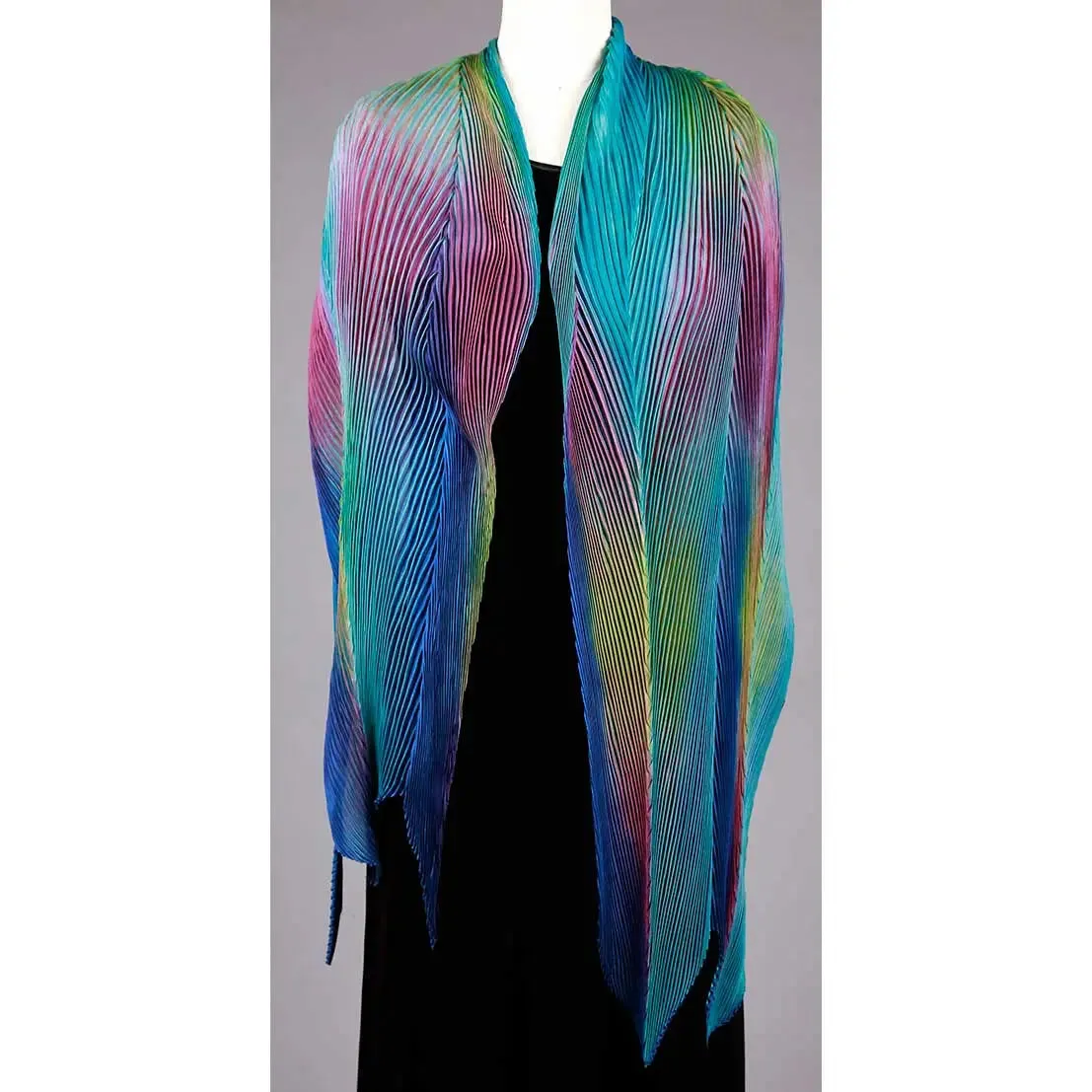 Shibori Silk Shawl SA-319 in Turquoise, Blue, and Pink by Cathayana