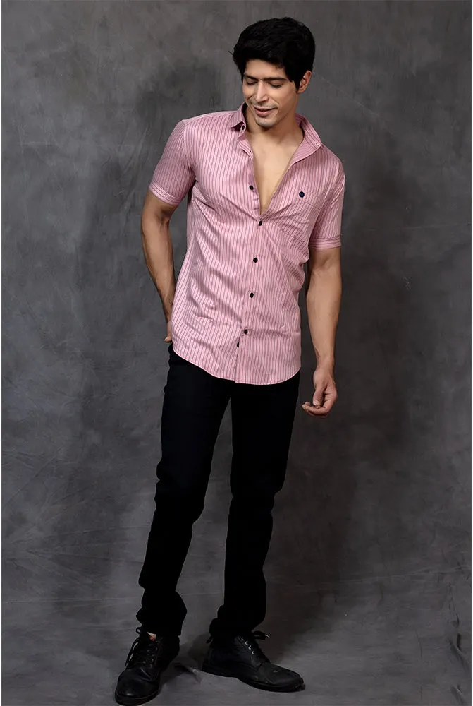 Short Sleeve Shirt - Men Casual Pink Lining Shirt - Buy Now