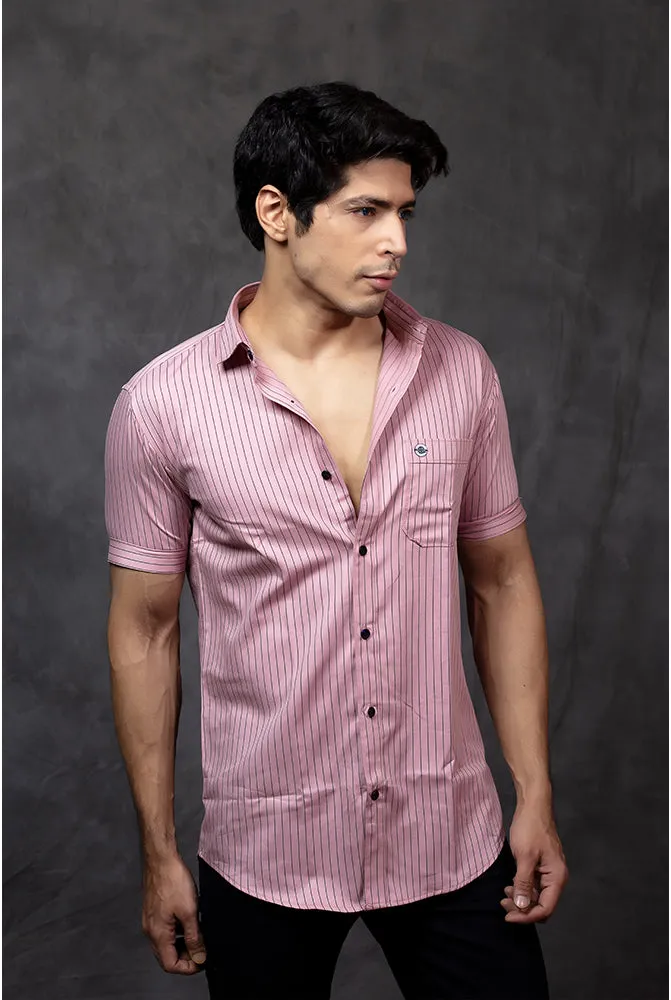 Short Sleeve Shirt - Men Casual Pink Lining Shirt - Buy Now