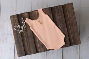 Sleeveless Stitch Romper - Textured - Peach