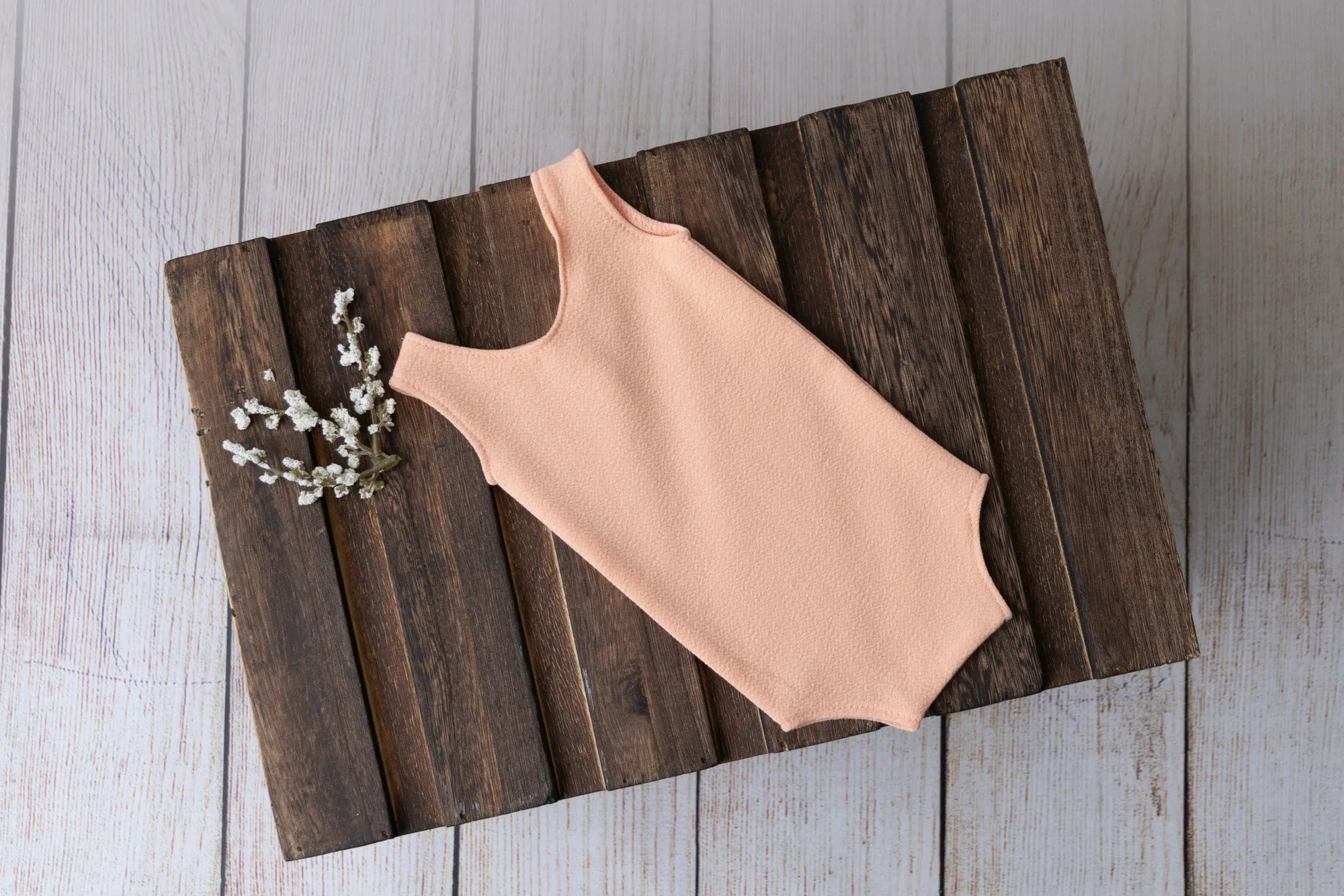 Sleeveless Stitch Romper - Textured - Peach