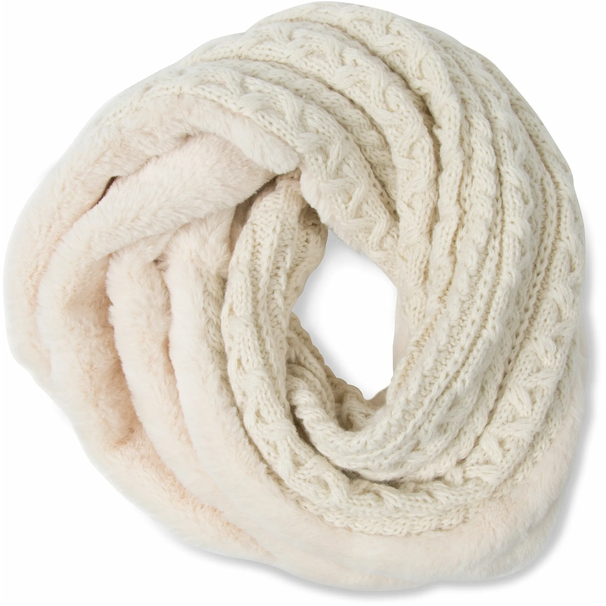 Soft Cable Knit & Faux Fur Infinity Scarf