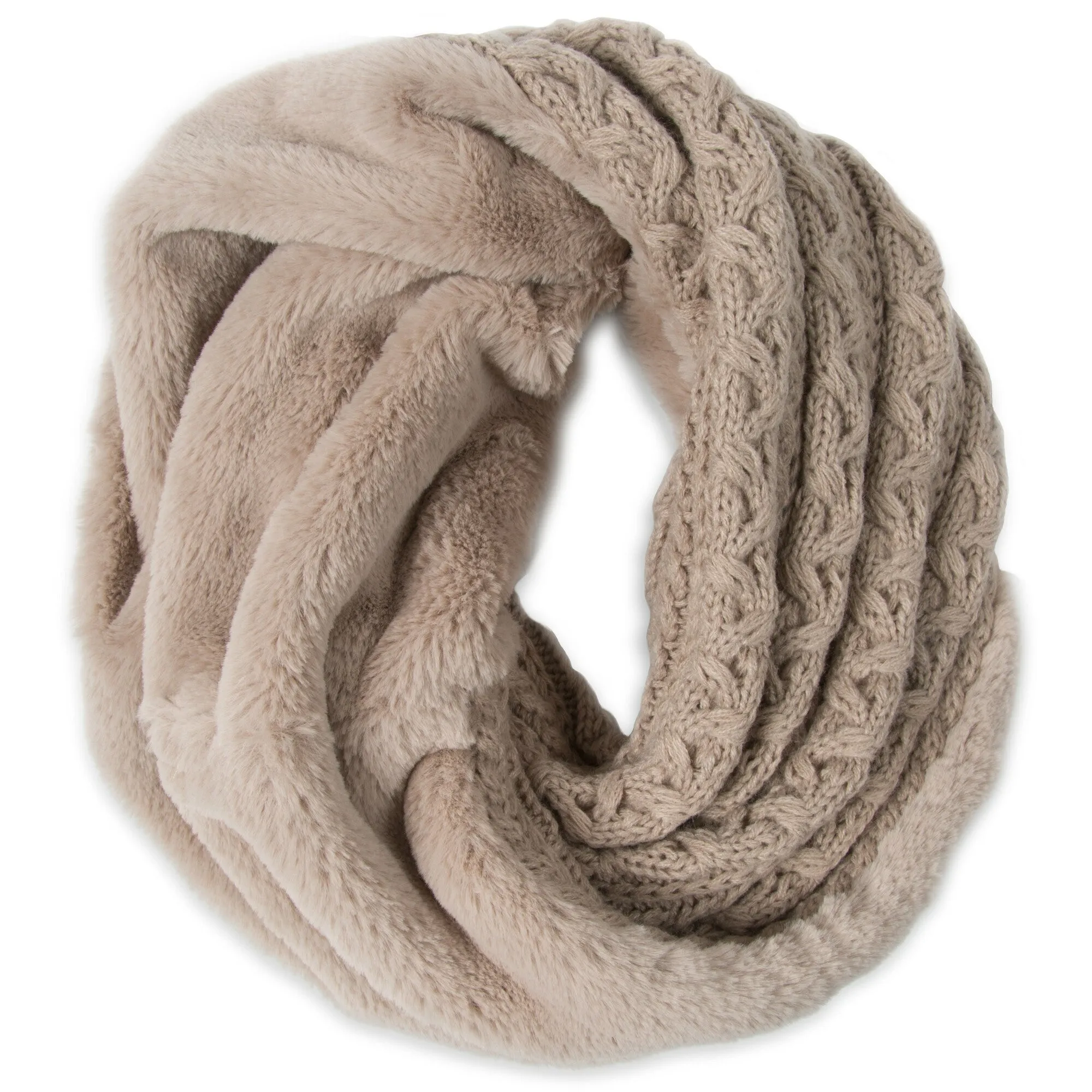 Soft Cable Knit & Faux Fur Infinity Scarf